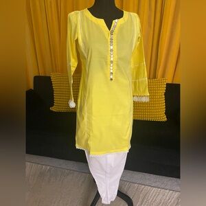 Yellow Kurta with White Pants